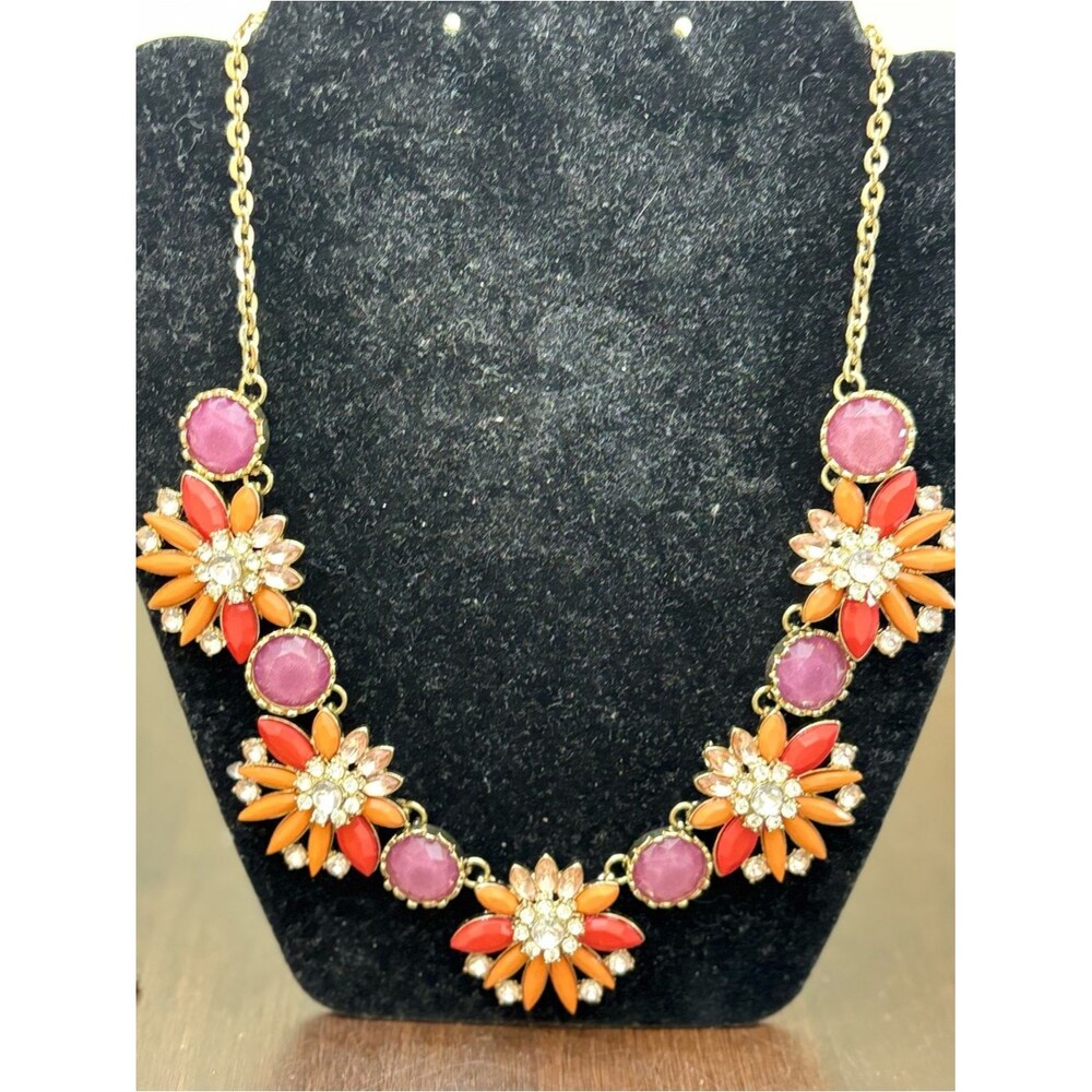Statement Flower Pendant Necklace in Purple, Orange and Red